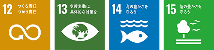 12つくる責任つかう責任　13気候変動に具体的な対策を　14海の豊かさを守ろう　15陸の豊かさも守ろう