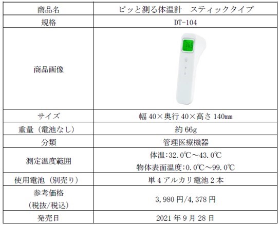 ピッと測る体温計　スティックタイプ仕様