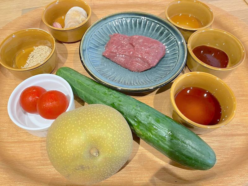 和梨と馬肉のユッケ風の材料